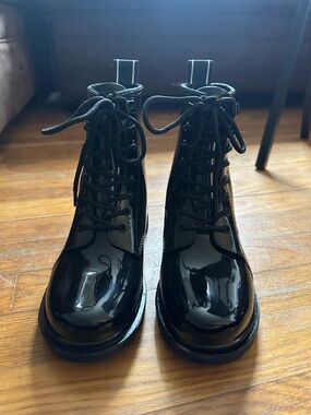 Michael Kors Black Patent Lace-Up Ankle Boots